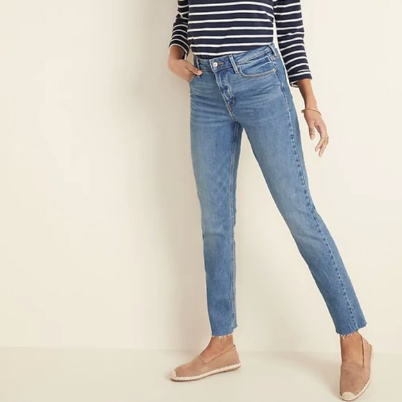 Old Navy high rise power straight raw hem jeans